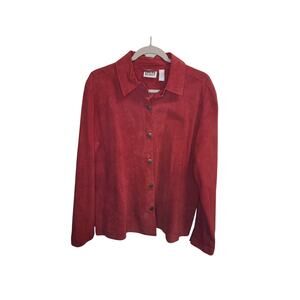 Chico's Womens Size 3  Size 16 Red Suede Blouse 100% Leather Shirt Shacket